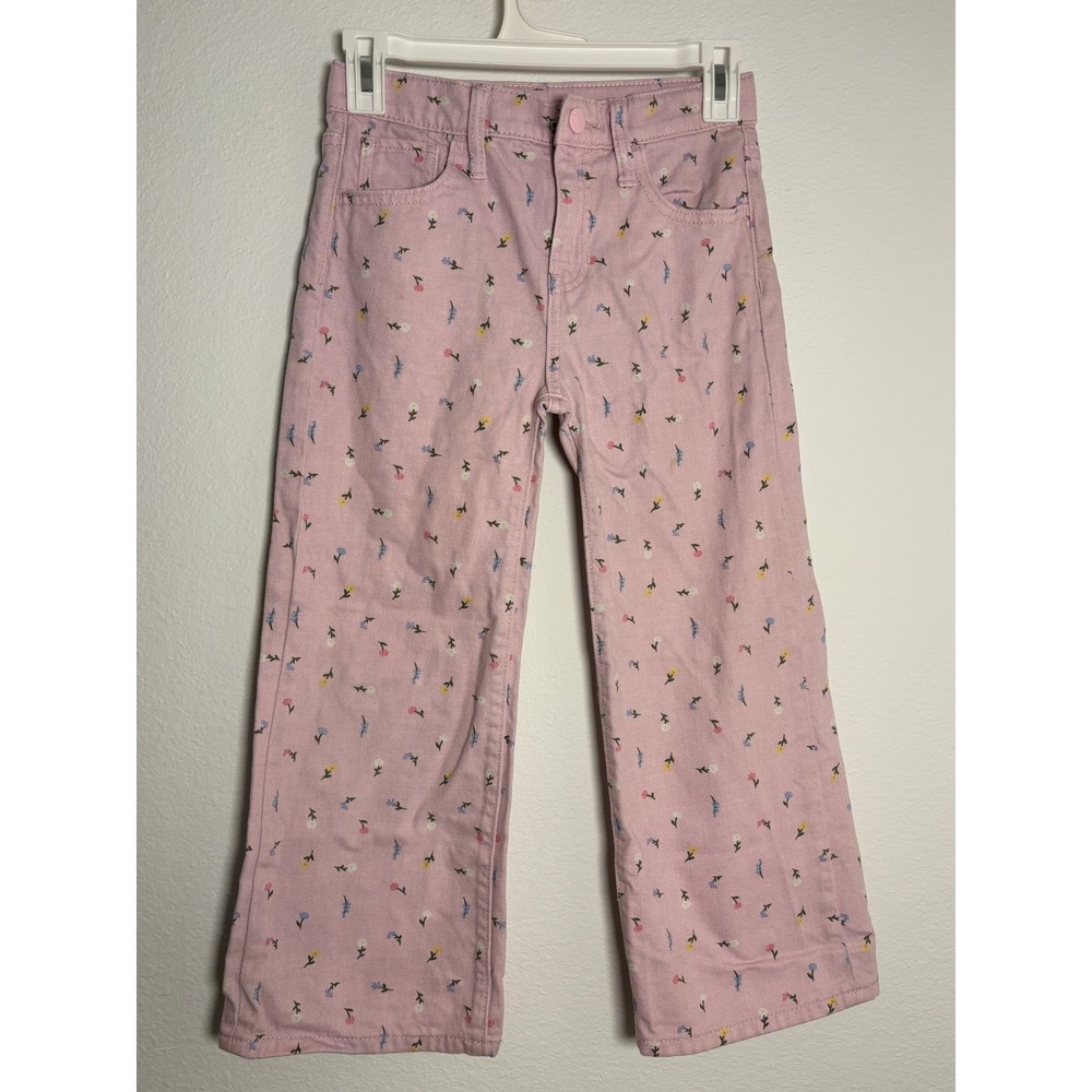 Old Navy Girls Pink Floral High-Rise Baggy Wide Leg Jeans Size 8 Built-In Tough